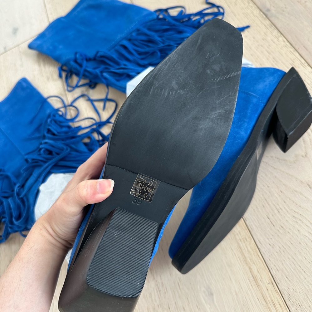 Nasty Gal Electric Blue Suede Over-the-Knee Fringe Boots - Picture 5 of 7